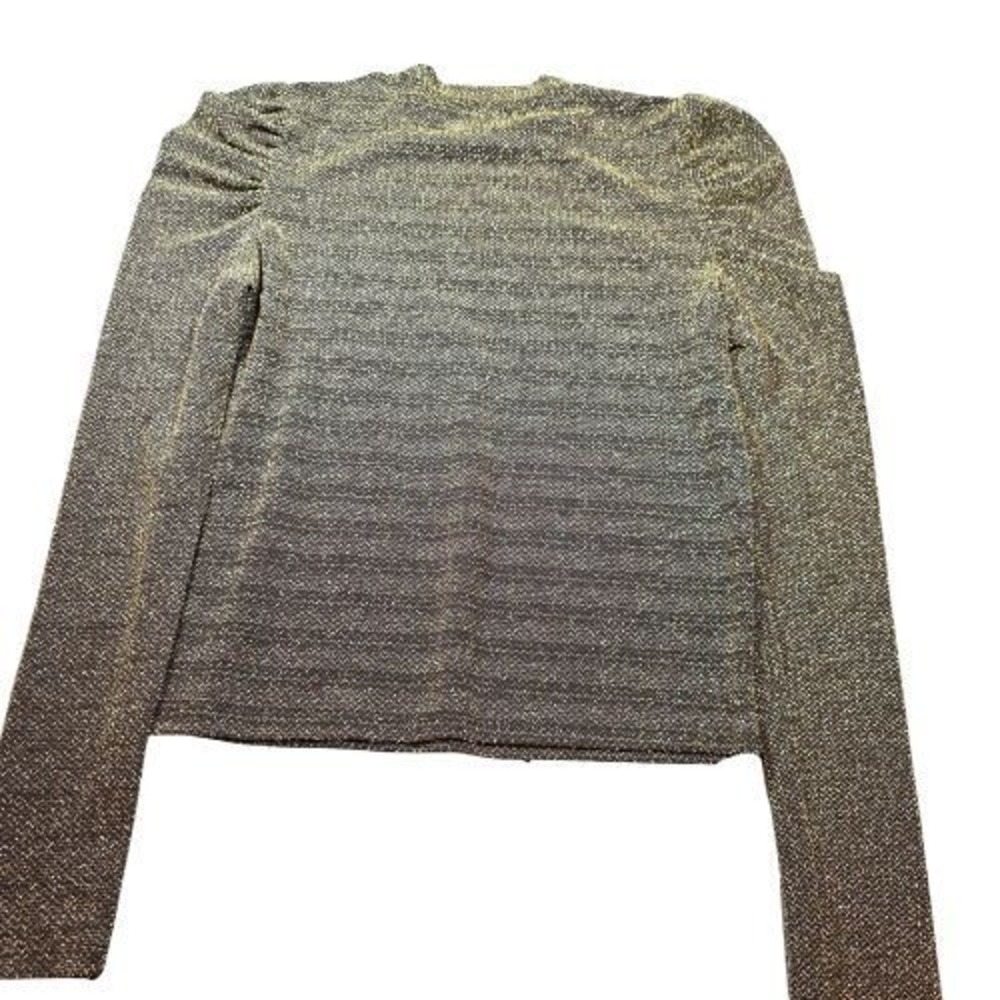 Large Gold Metallic Mock Neck Puff Shoulder‎ Long Sleeve Shimmer Top Disco Rave